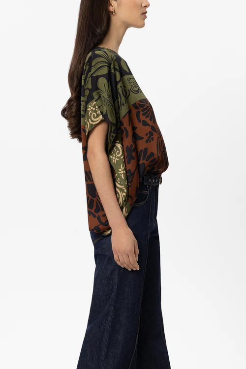 Luisa Cerano Moss Cape Blouse with Leaf Print