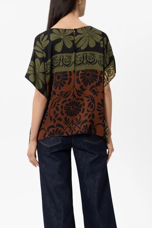 Luisa Cerano Moss Cape Blouse with Leaf Print