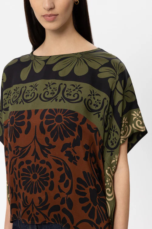 Luisa Cerano Moss Cape Blouse with Leaf Print