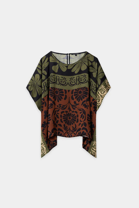 Luisa Cerano Moss Cape Blouse with Leaf Print