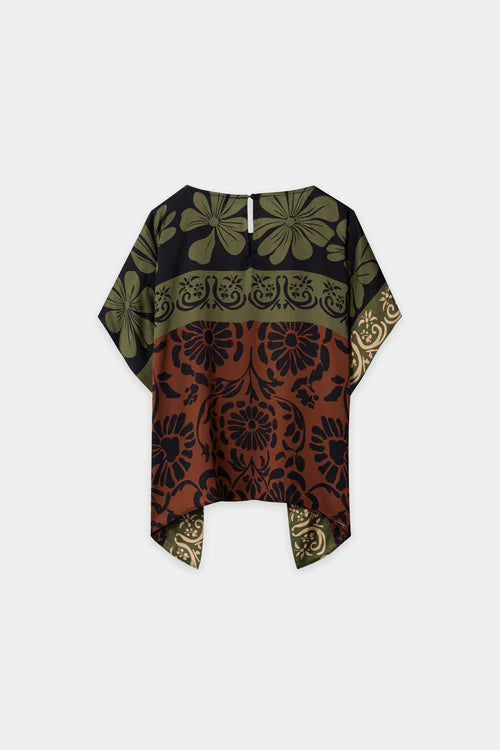 Luisa Cerano Moss Cape Blouse with Leaf Print