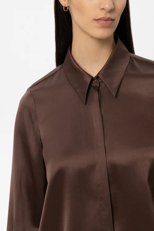 Luisa Cerano Chestnut Long Sleeved Silk Blouse 248735