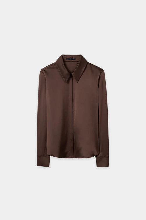 Luisa Cerano Chestnut Long Sleeved Silk Blouse 248735