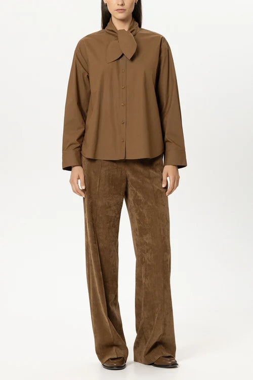 Luisa Cerano Caramel Shirt with Scarf Tie
