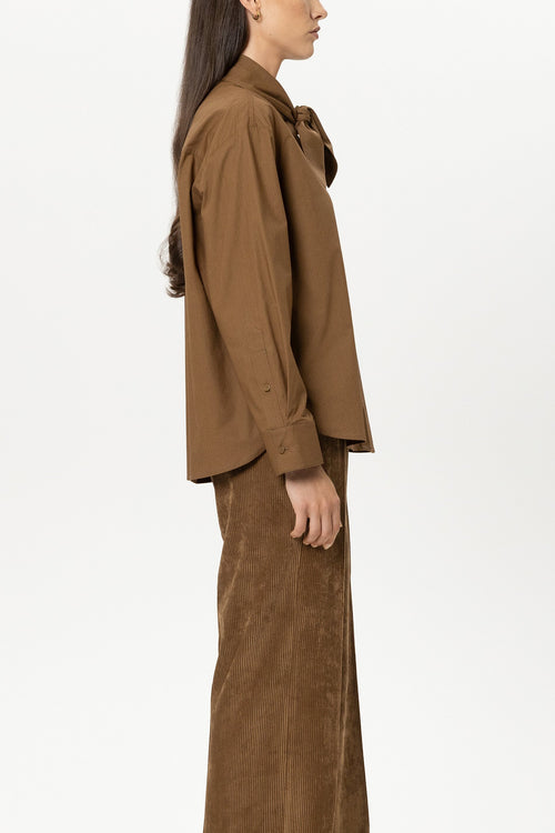 Luisa Cerano Caramel Shirt with Scarf Tie