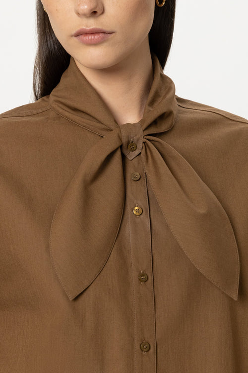 Luisa Cerano Caramel Shirt with Scarf Tie