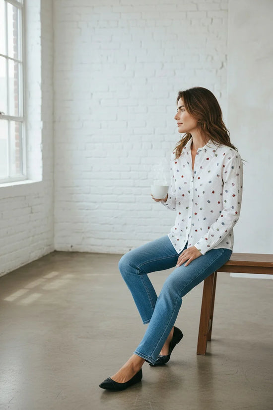 VLT's White Long Sleeve Cotton Shirt with Ladybird Print