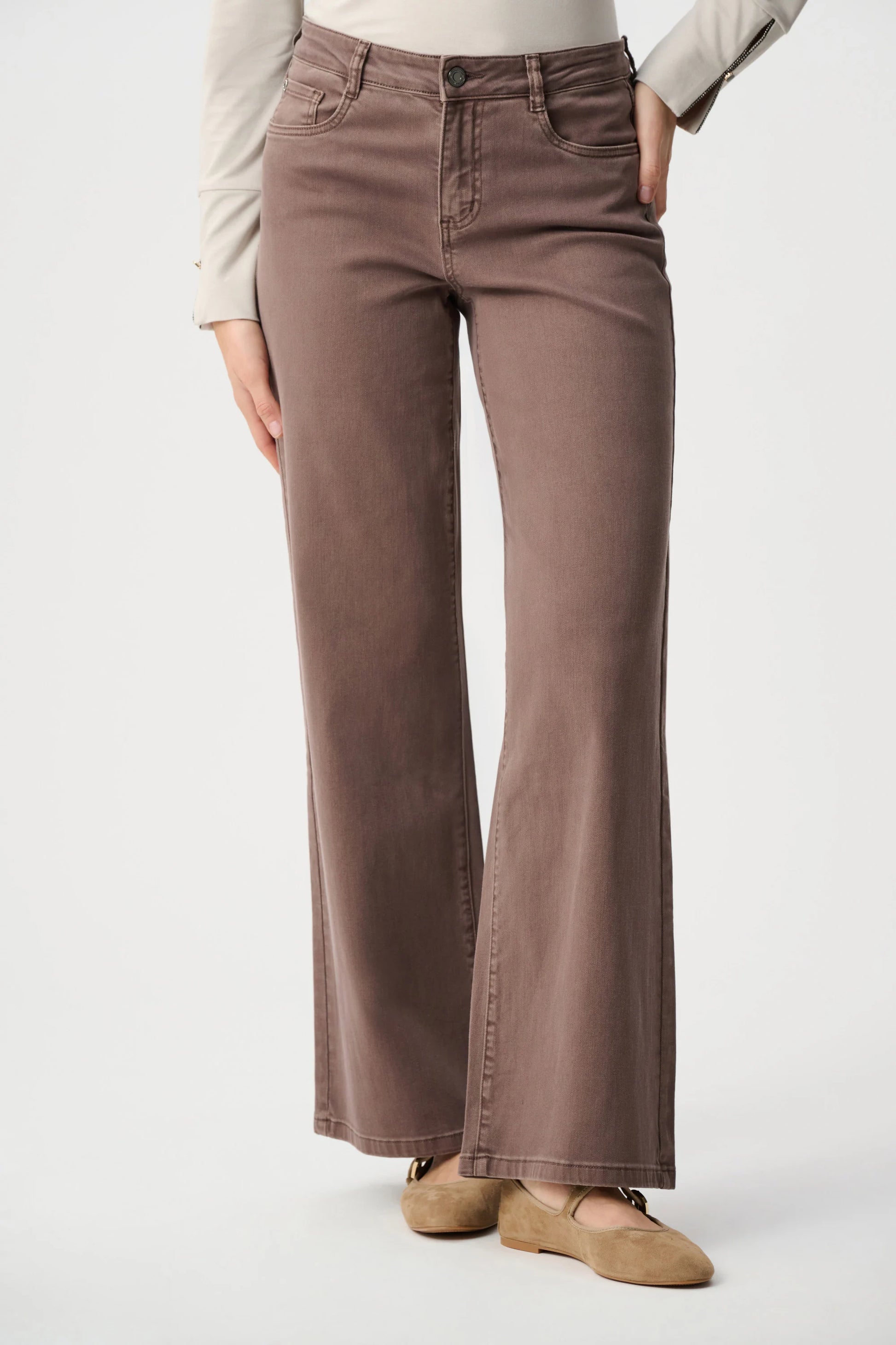 Joseph Ribkoff Mink Classic Wide-Leg Stretch Jeans