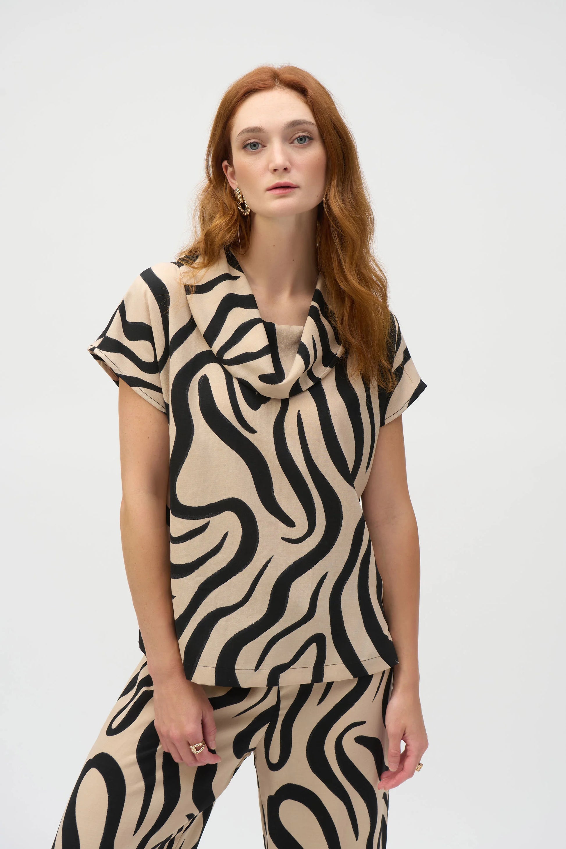 Joseph Ribkoff abstract print cowl neck top 252212