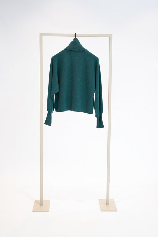 Herzens Green Cashmere Wool Blend Polo Neck Sweater