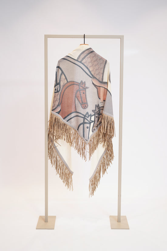 Herzens Horse Print Cashmere Blend Knitted Wrap – Tassel Detail