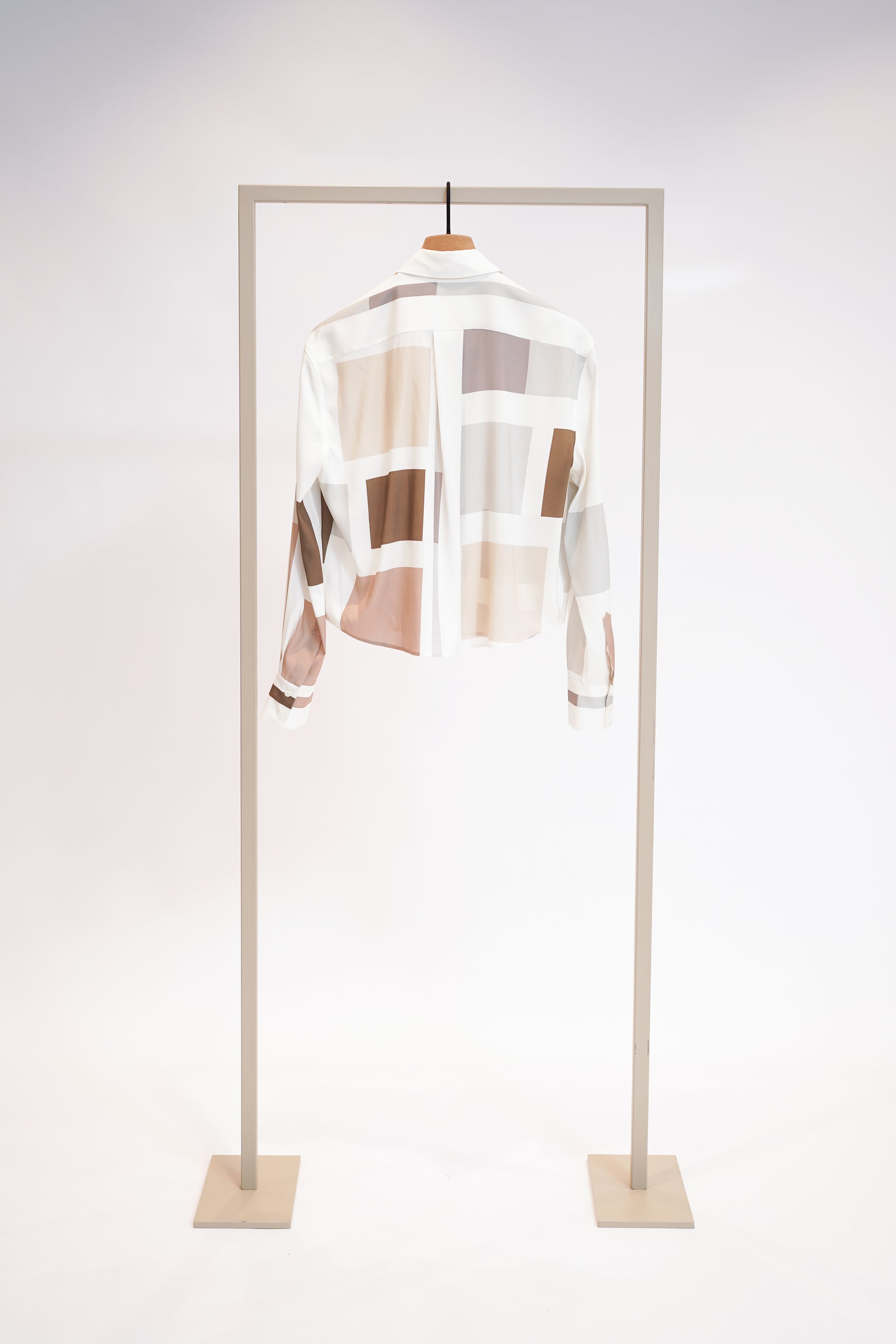 Herzens Multi Block Print Silk Blouse – Slightly Cropped, Classic Collar & Button Cuffs