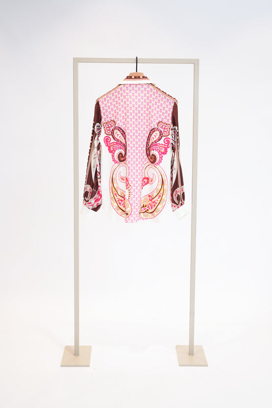 Herzens Multi Colour Print Silk Blouse – Shirt Collar, Button Front & Cuffed Sleeves