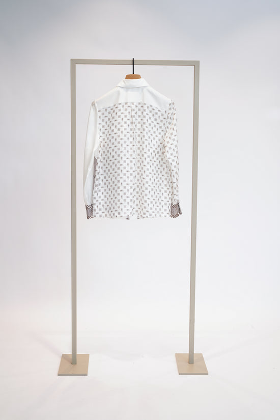Herzens Grey & Hazelnut Silk Blouse – Horse Print, Classic Collar & Button Cuffs