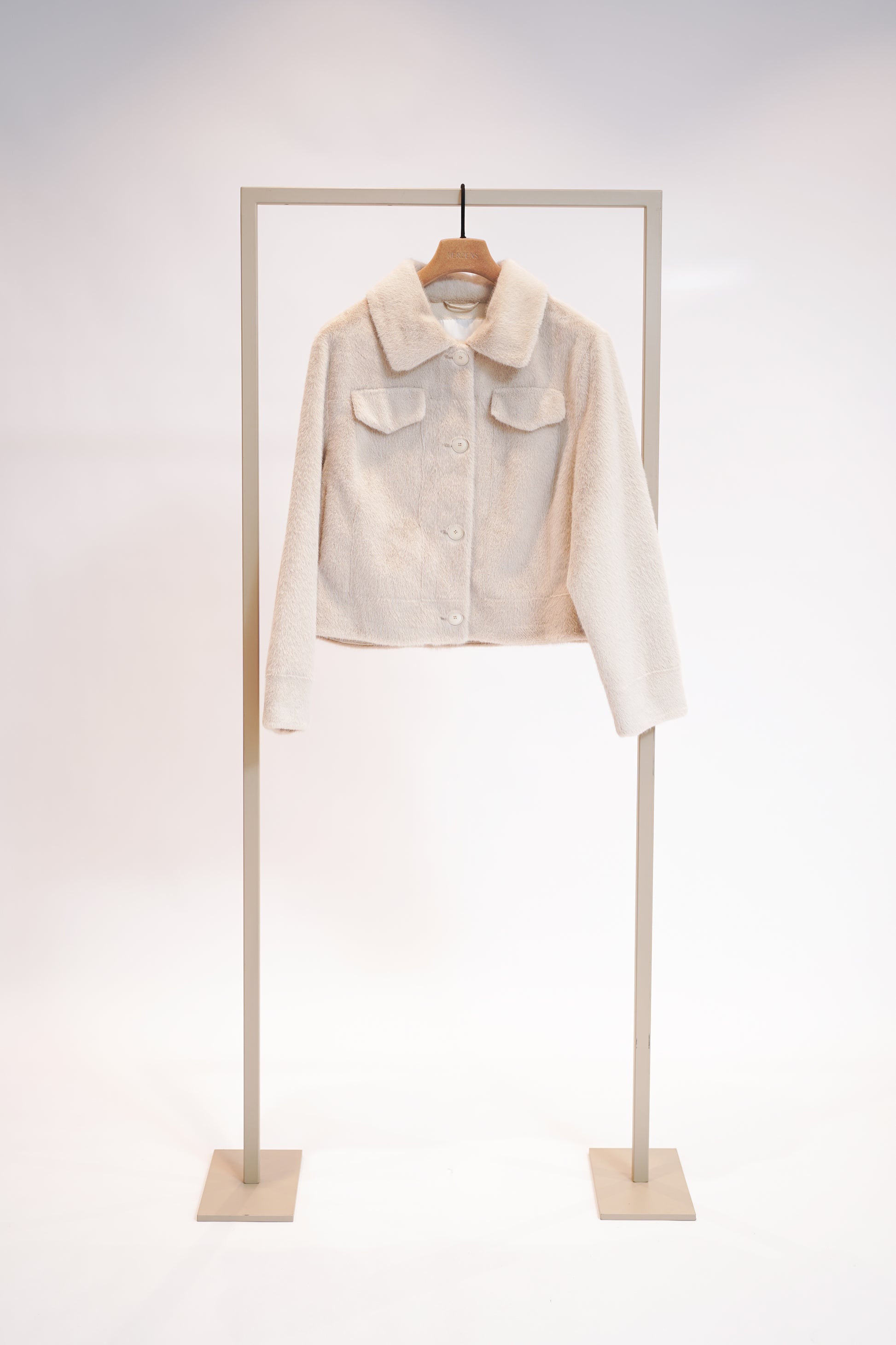 Herzens Stone Faux Fur Jacket – Lapel Collar, Button Front & Pocket Detail