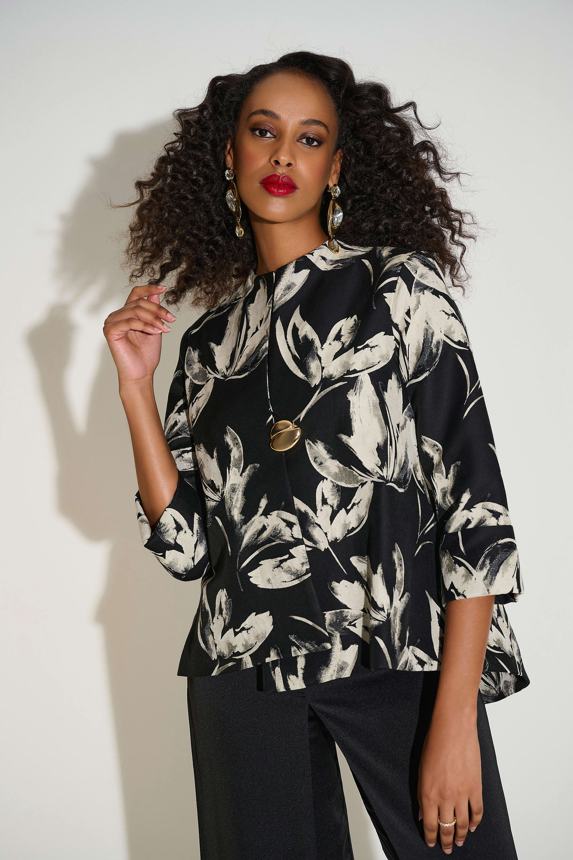 Joseph Ribkoff black & cream floral swing jacket 253719 - Jane Young