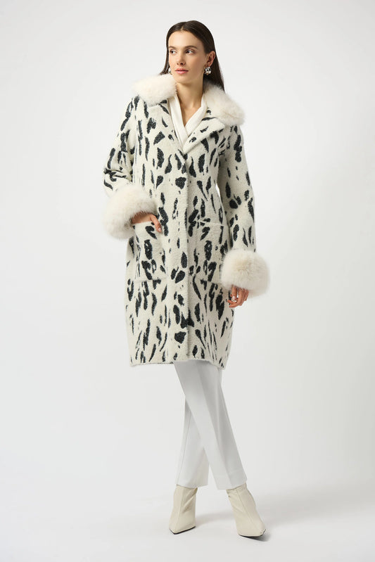 Joseph Ribkoff jacquard faux fur trim coat 253904