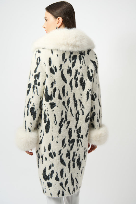 Joseph Ribkoff jacquard faux fur trim coat 253904