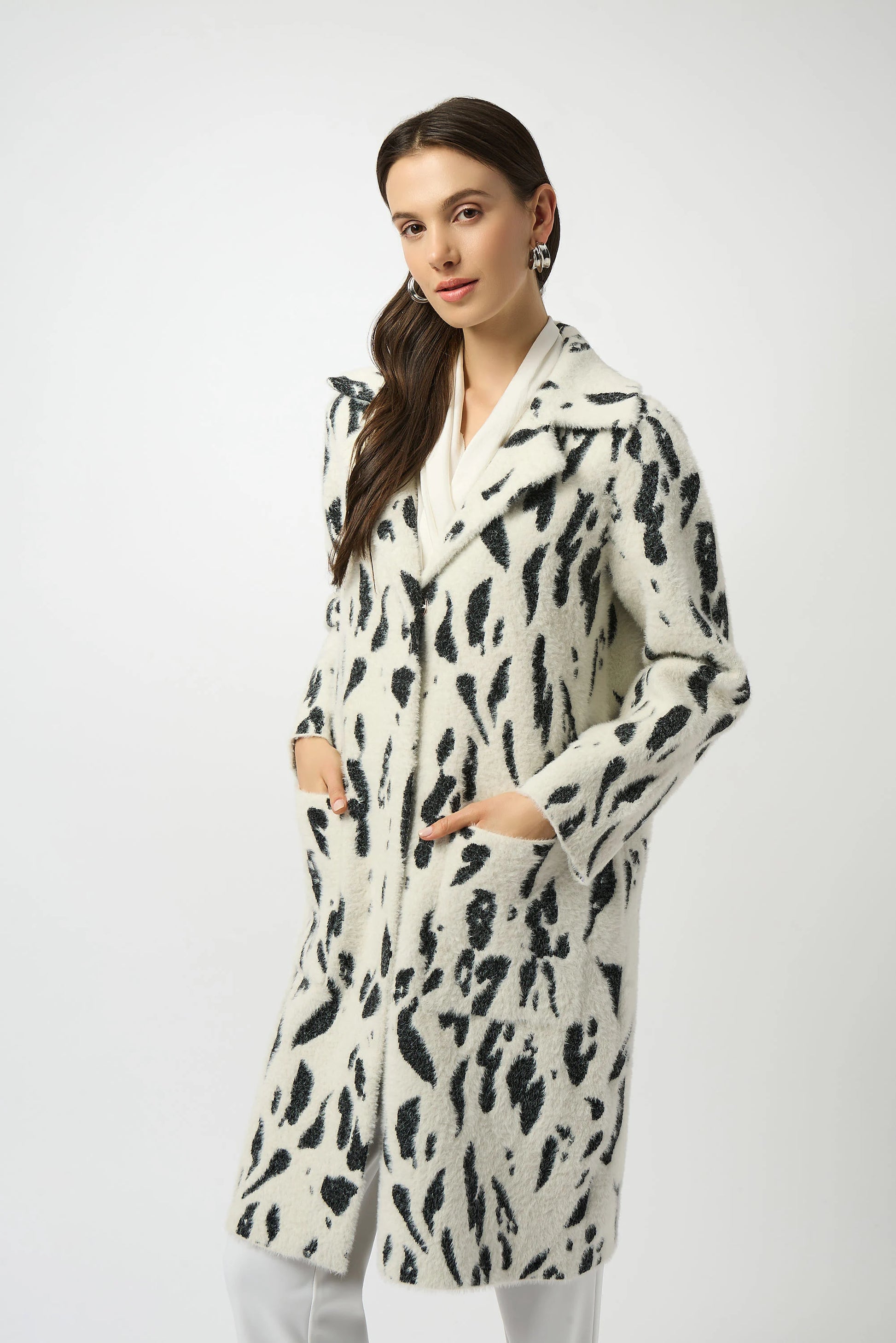 Joseph Ribkoff jacquard faux fur trim coat 253904