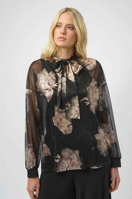 Joseph Ribkoff plissé knit foiled top 254029