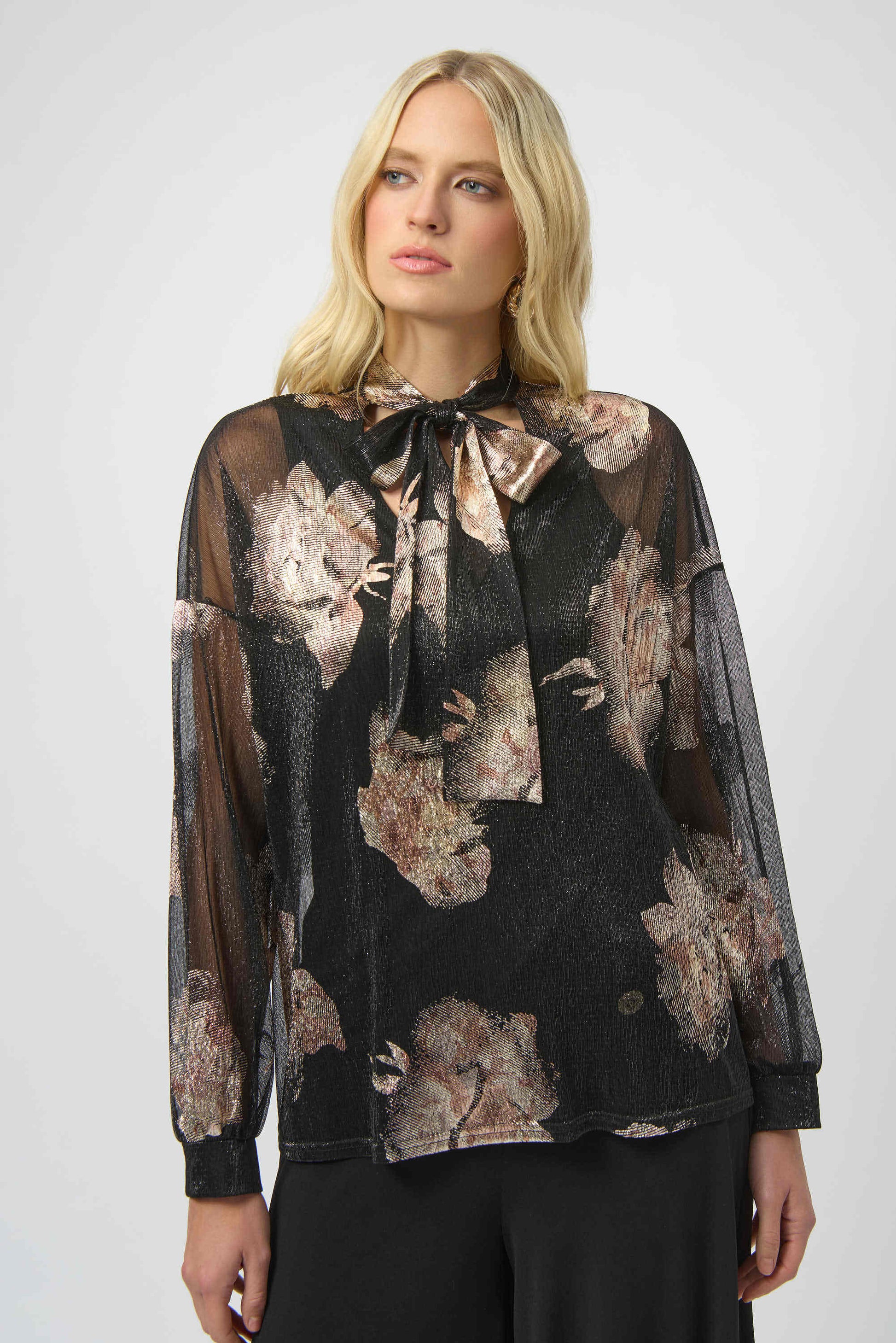 Joseph Ribkoff plissé knit foiled top 254029