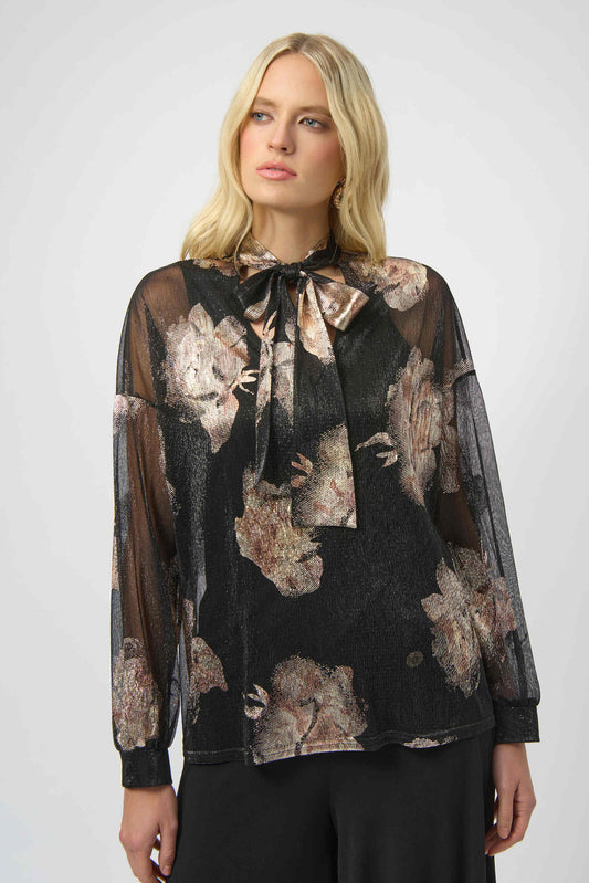 Joseph Ribkoff plissé knit foiled top 254029