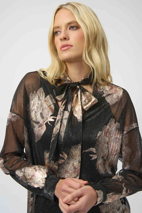 Joseph Ribkoff plissé knit foiled top 254029