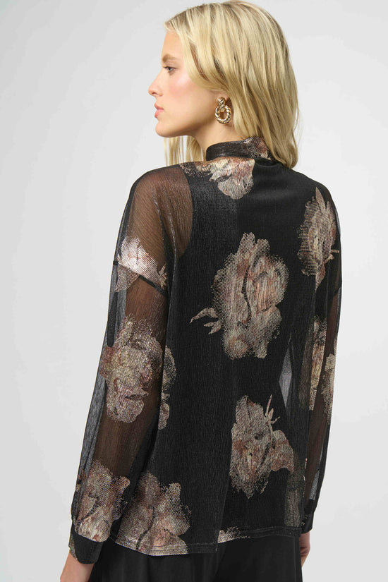 Joseph Ribkoff plissé knit foiled top 254029