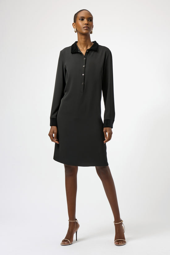 Joseph Ribkoff black woven twill and velvet shirt dress 254156