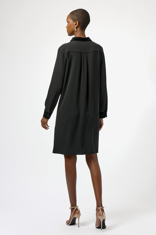 Joseph Ribkoff black woven twill and velvet shirt dress 254156