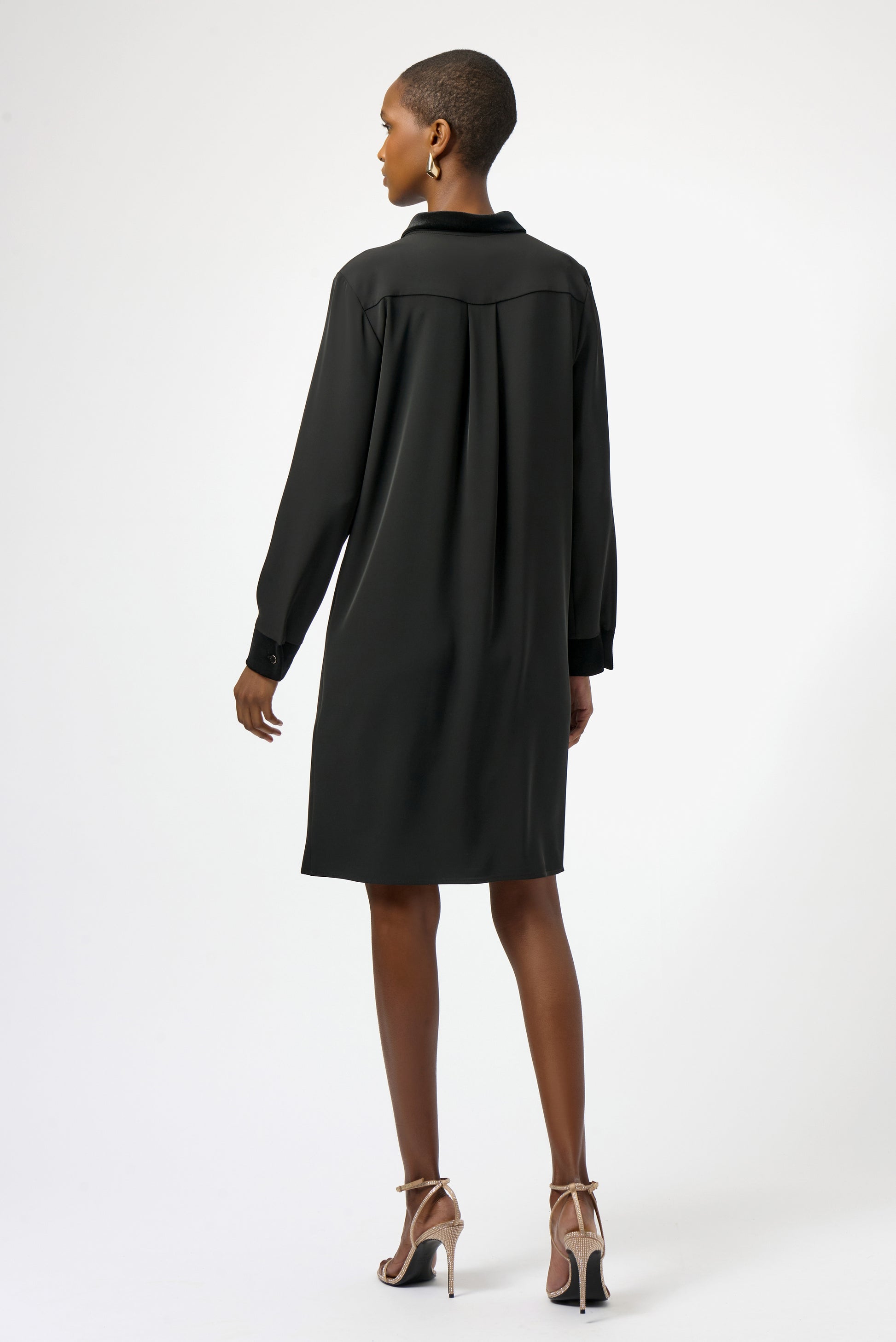 Joseph Ribkoff black woven twill and velvet shirt dress 254156
