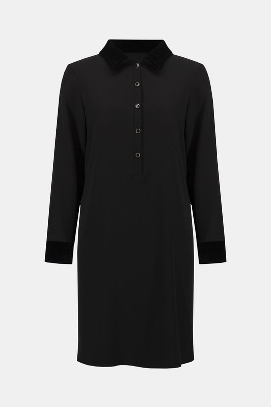 Joseph Ribkoff black woven twill and velvet shirt dress 254156
