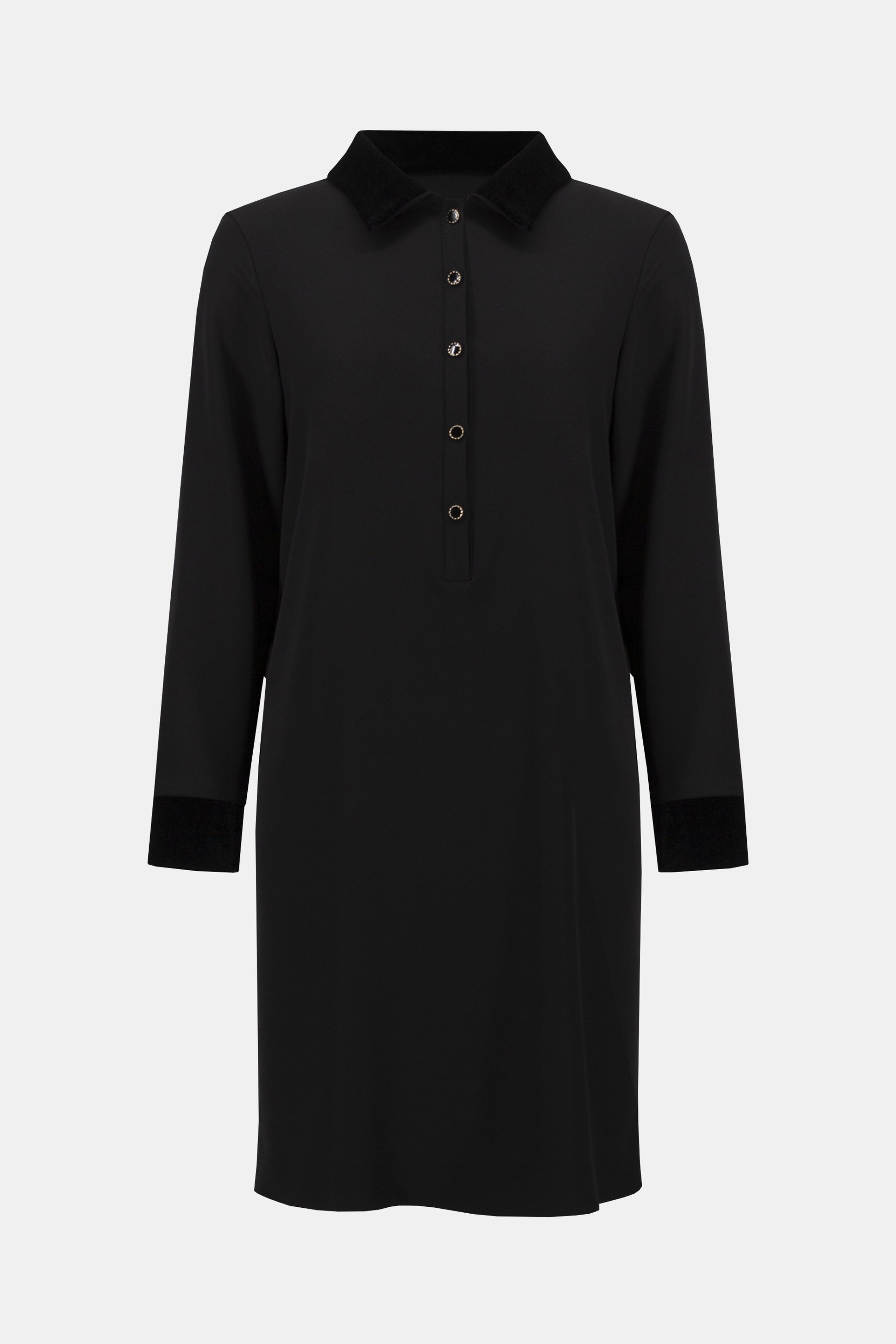 Joseph Ribkoff black woven twill and velvet shirt dress 254156