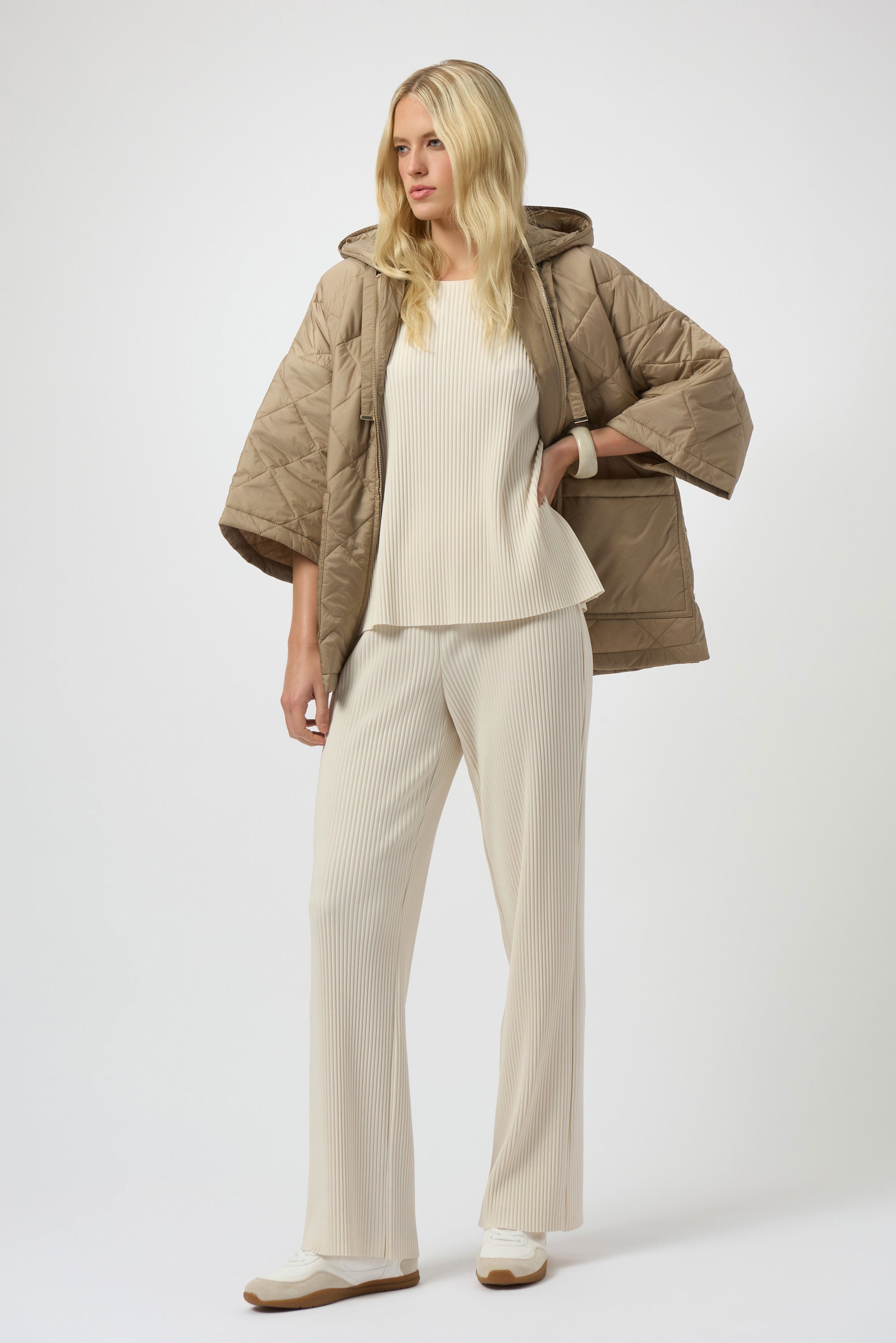 Joseph Ribkoff Pleated Scuba Crepe Boxy Top in Birch 254210