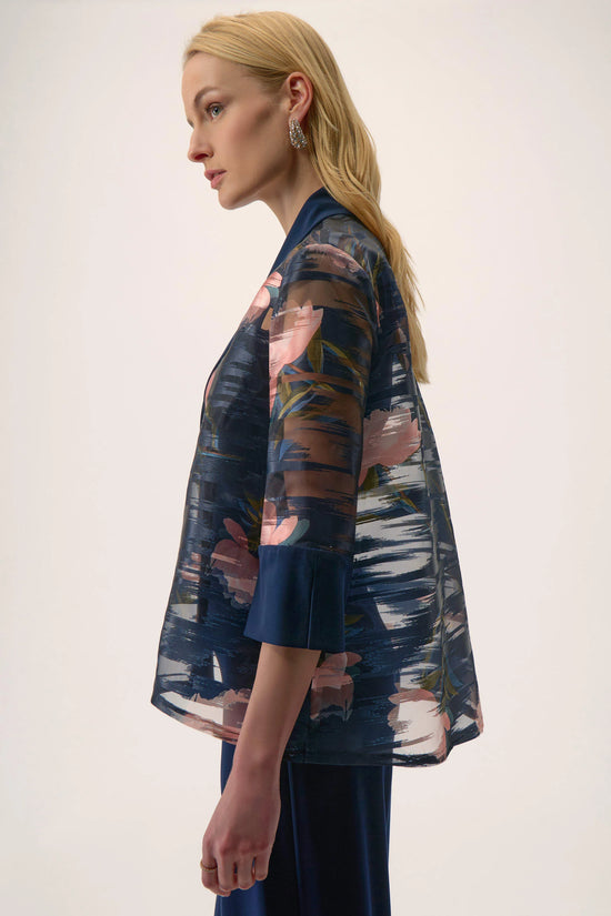 Joseph Ribkoff Jacquard Organza Floral Print Swing Jacket 254729