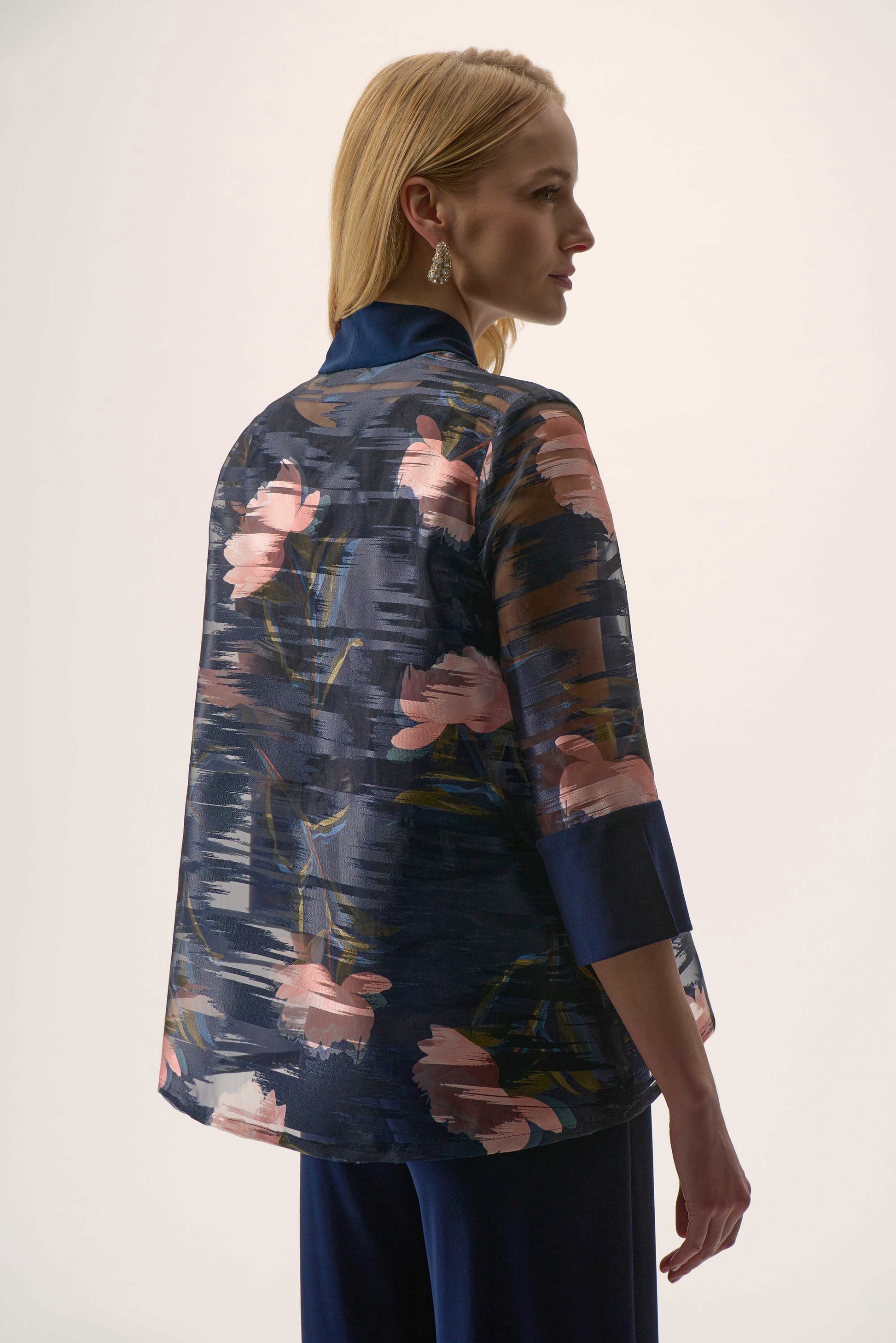 Joseph Ribkoff Jacquard Organza Floral Print Swing Jacket 254729