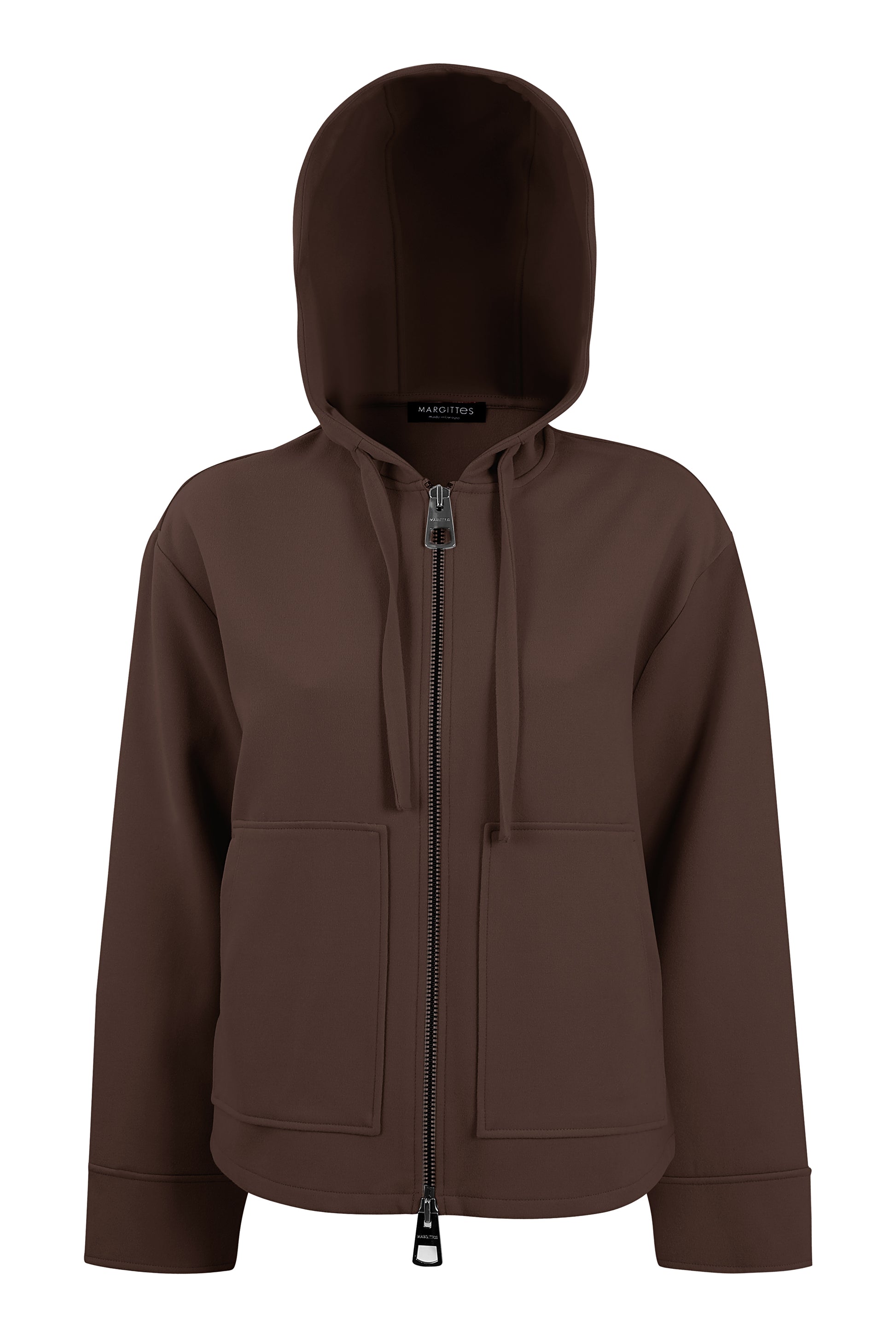 Margittes Mocha Oversized Drawstring Hooded Top with Patch Pockets