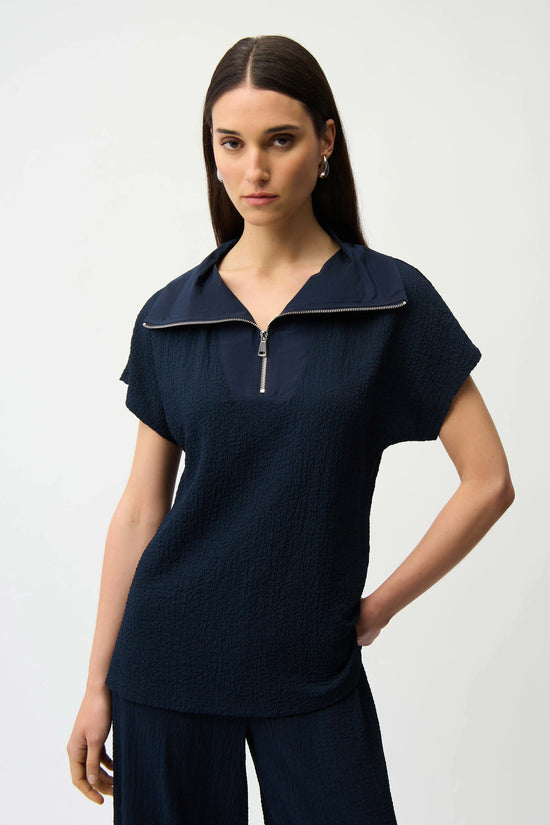 Joseph Ribkoff Midnight Seersucker Boxy Top With Memory Collar 261017