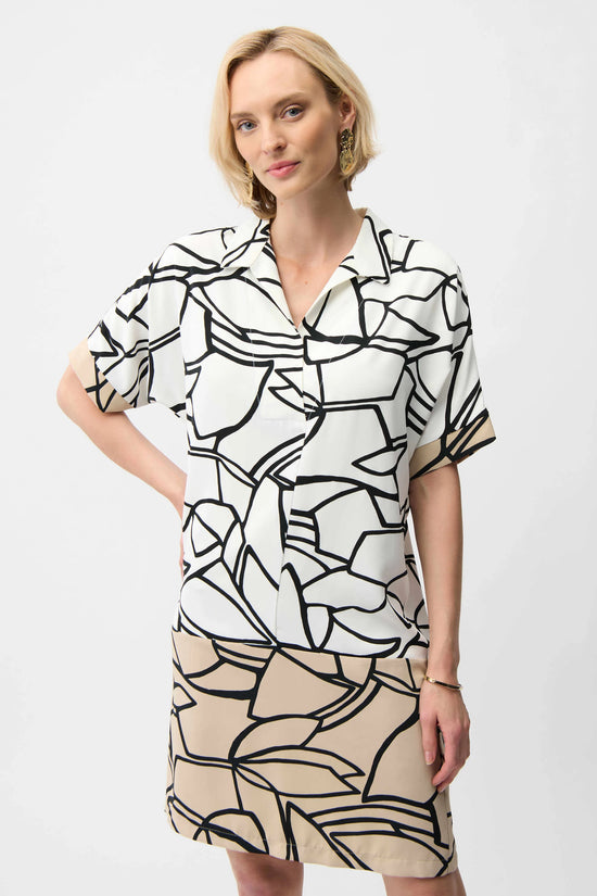 Joseph Ribkoff Vanilla Woven Abstract Print Shirt Dress 261087