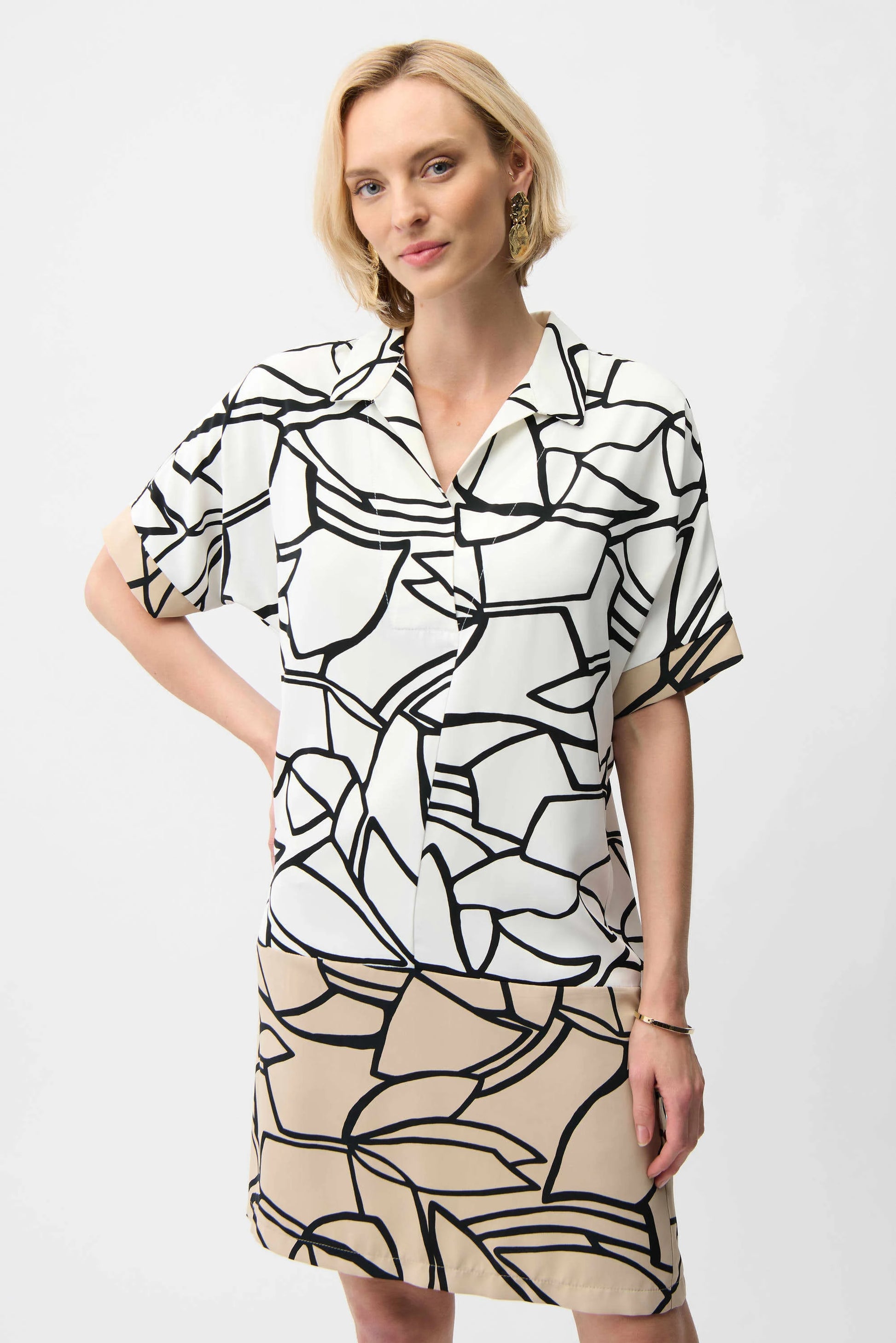 Joseph Ribkoff Vanilla Woven Abstract Print Shirt Dress 261087