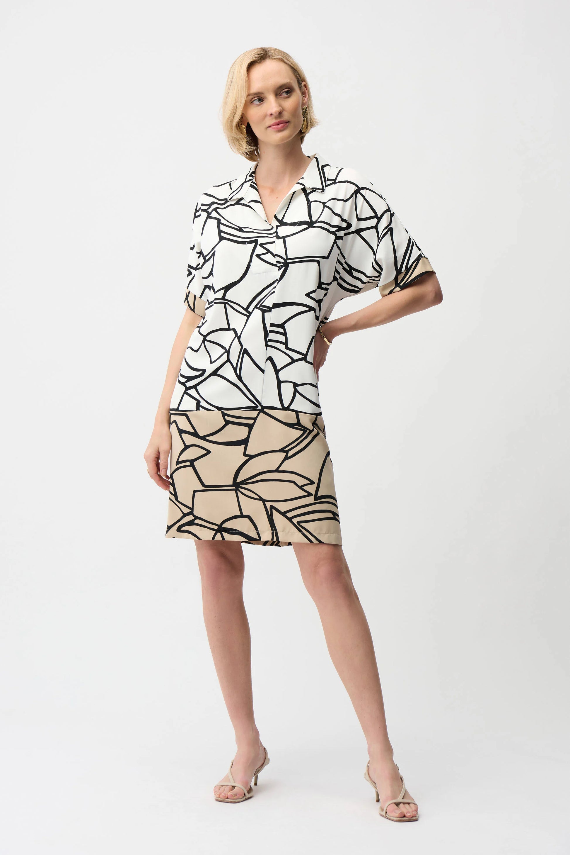 Joseph Ribkoff Vanilla Woven Abstract Print Shirt Dress 261087