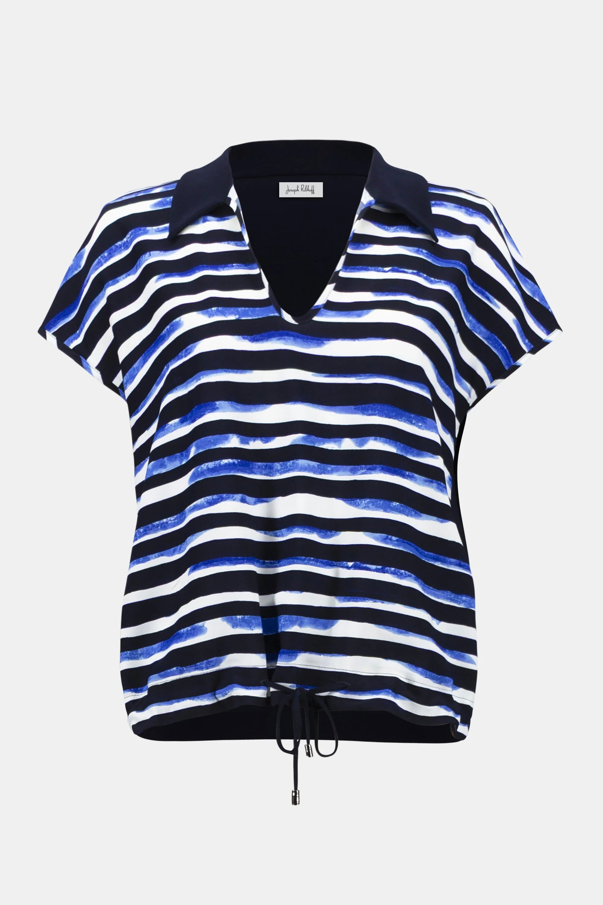 Joseph Ribkoff Blue & Vanilla Woven Stripe Print Cocoon Top