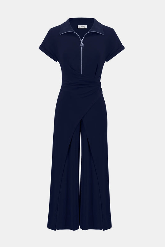 Joseph Ribkoff Midnight Silky Knit Culotte Jumpsuit With Gold Zipper 261255