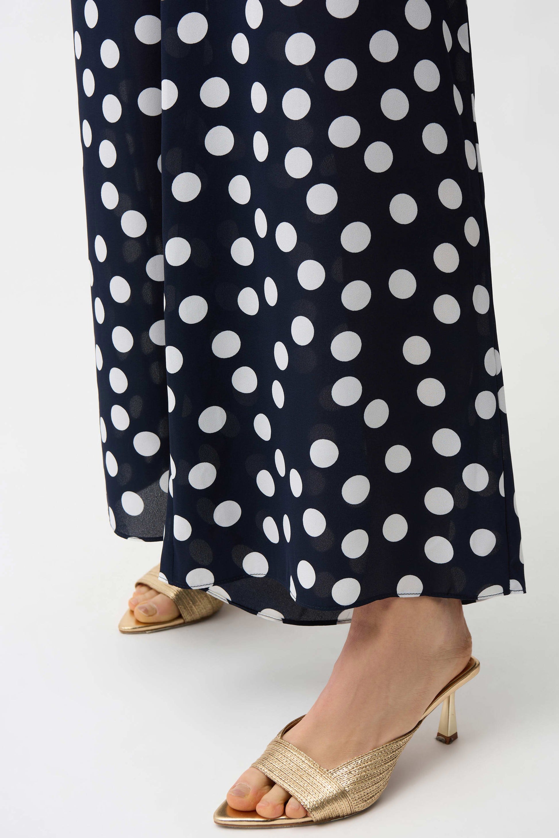 Joseph Ribkoff Blue/Cream Georgette Dot Print Wide Leg Trousers
