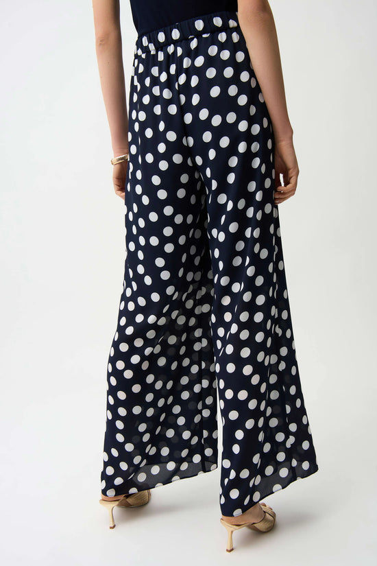 Joseph Ribkoff Blue/Cream Georgette Dot Print Wide Leg Trousers