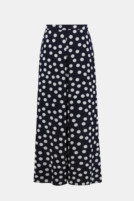 Joseph Ribkoff Blue/Cream Georgette Dot Print Wide Leg Trousers