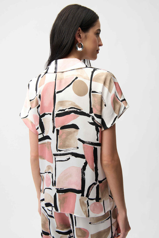 Joseph Ribkoff Recycled Satin Abstract Multicoloured Print Boxy Top With V-neckline