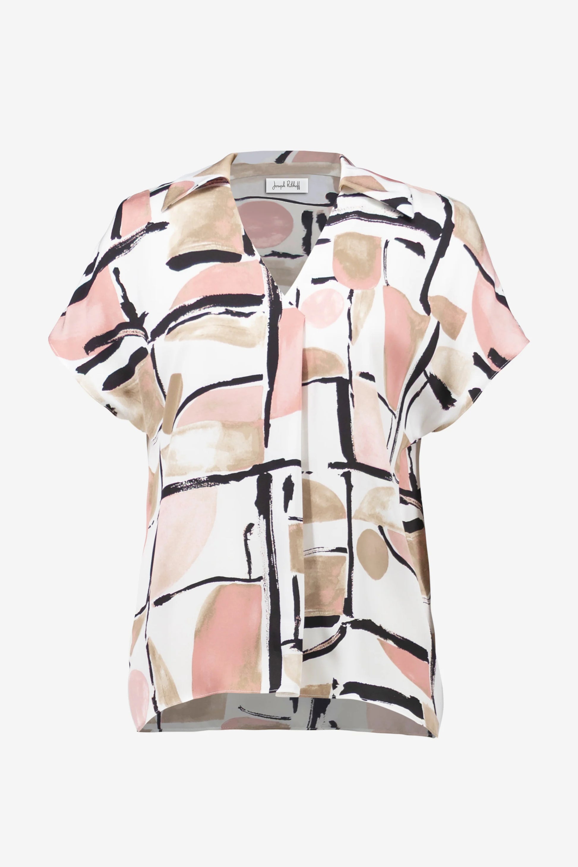 Joseph Ribkoff Recycled Satin Abstract Multicoloured Print Boxy Top With V-neckline