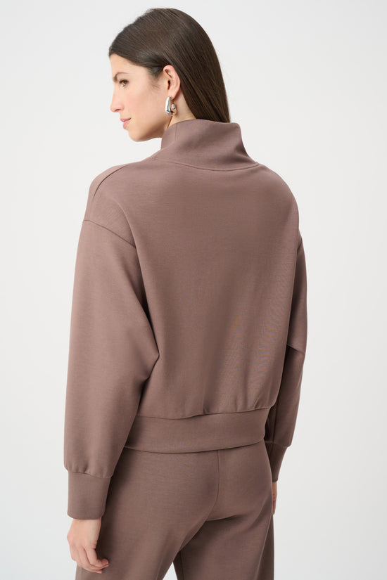 Joseph Ribkoff Mink Scuba Jersey Boxy Sweatshirt With High Collar and Front Zipper 261610