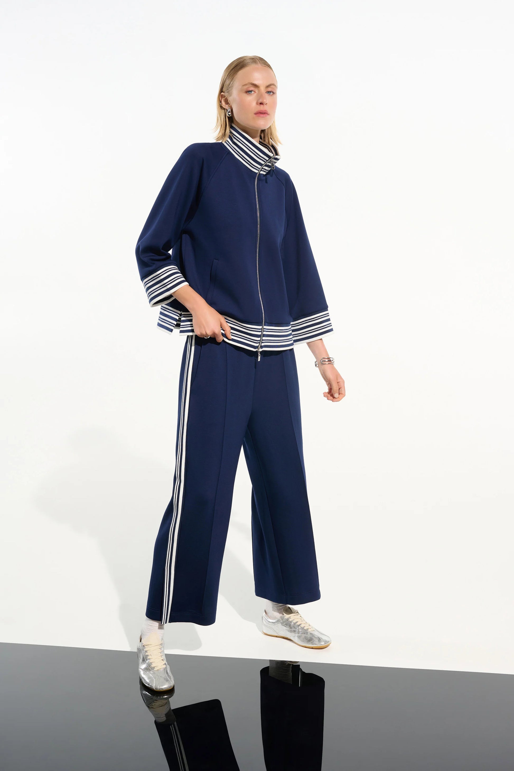 Joseph Ribkoff Indigo Scuba Jersey Jacket With Funnel Collar 261617